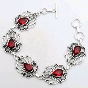 Garnet Gemstone Sterling Silver Handmade Bracelet